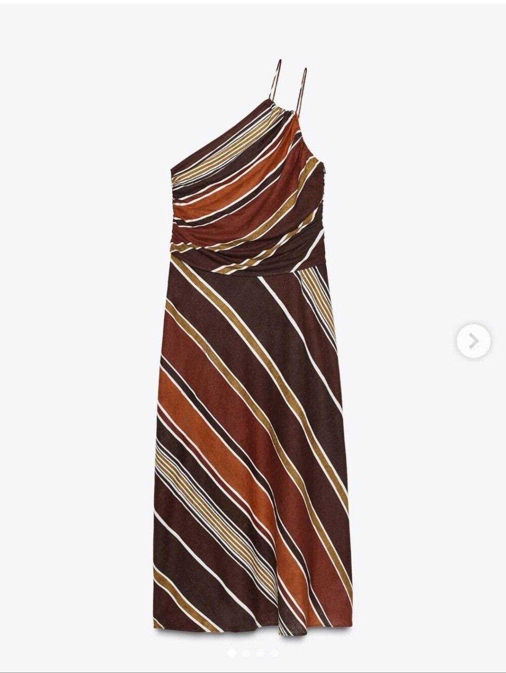 One-Shoulder Striped Midi Dress in Brown and Rust - Picture 2 of 10
